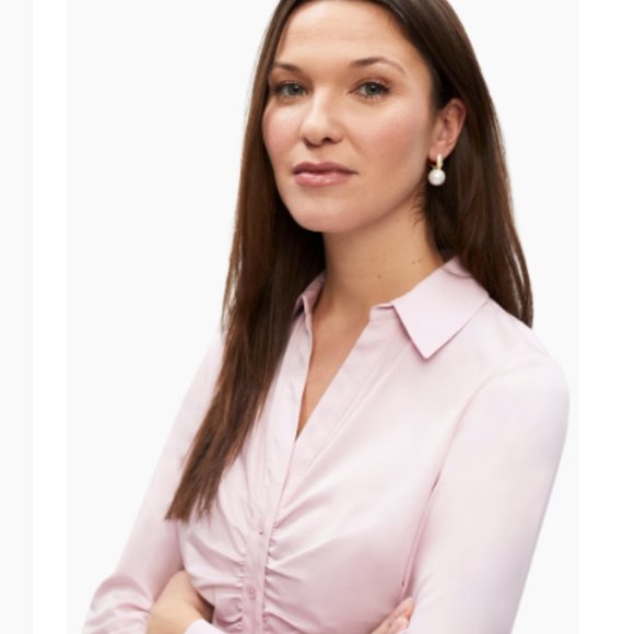 NWT Ruched Gathered button Down Button up Classic fitted tailored dress shirt - Picture 2 of 7